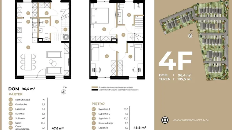 Rzut - Dom na sprzedaż 4 pokoje o powierzchni 96,4 m² - numer 4F w Kasprowicza 4