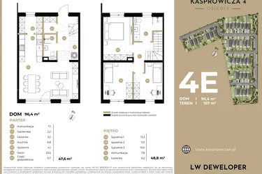 Rzut - Dom na sprzedaż 4 pokoje o powierzchni 96,4 m² - numer 4E w Kasprowicza 4