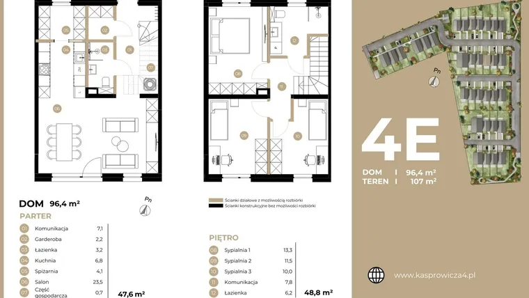 Rzut - Dom na sprzedaż 4 pokoje o powierzchni 96,4 m² - numer 4E w Kasprowicza 4