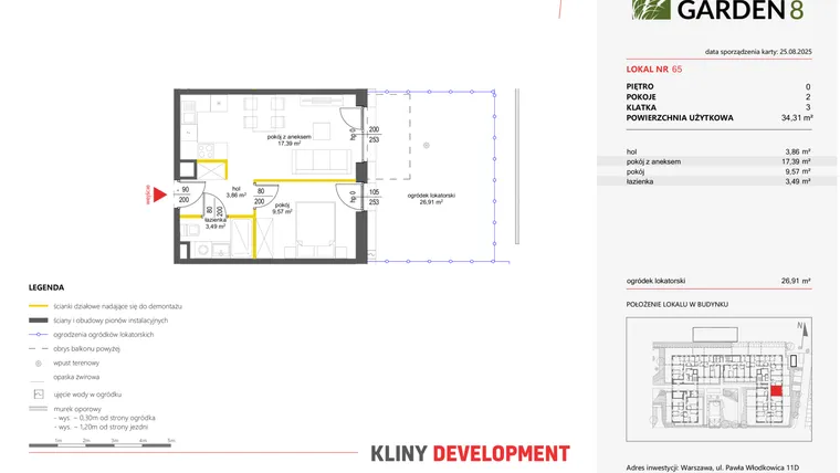Rzut - Mieszkanie na sprzedaż 2 pokoje o powierzchni 34,31 m² - numer 65 w Nova Viva Garden 8