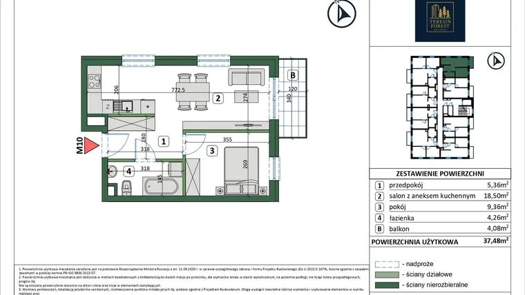 Rzut - Mieszkanie na sprzedaż 3 pokoje o powierzchni 53,21 m² - numer 10 w Osiedle przy Sportowej etap III