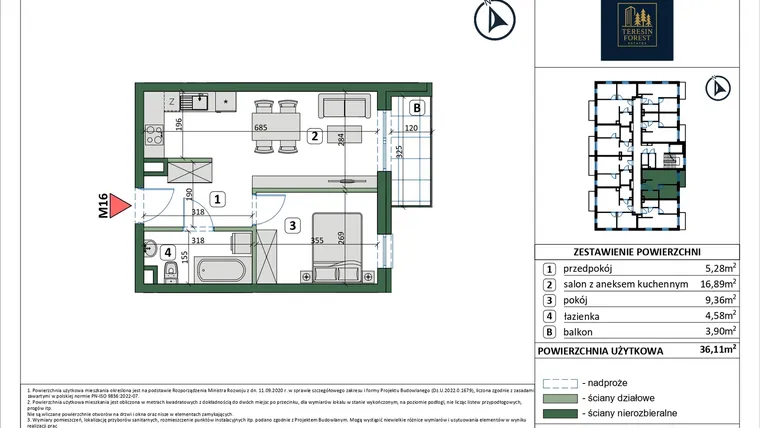 Rzut - Mieszkanie na sprzedaż 2 pokoje o powierzchni 36,11 m² - numer 16 w Osiedle przy Sportowej etap III