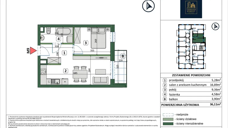 Rzut - Mieszkanie na sprzedaż 2 pokoje o powierzchni 37,48 m² - numer 9 w Osiedle przy Sportowej etap III