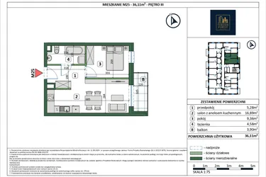 Rzut - Mieszkanie na sprzedaż 2 pokoje o powierzchni 36,11 m² - numer 25 w Osiedle przy Sportowej etap III
