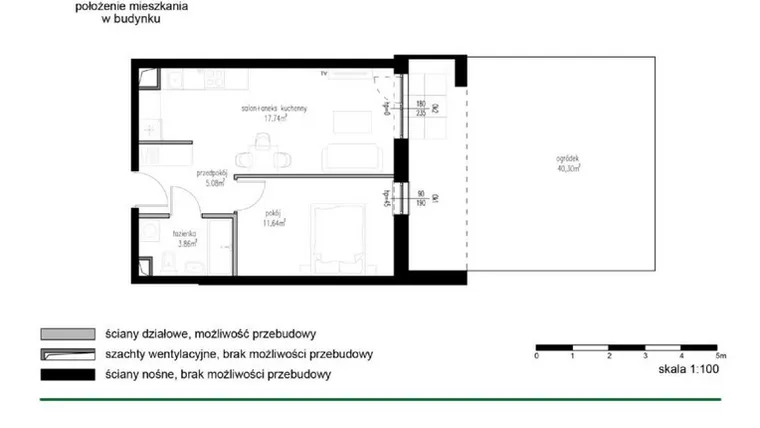 Rzut - Mieszkanie na sprzedaż 2 pokoje o powierzchni 38,32 m² - numer M2 w Wędrowna II