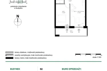 Rzut - Mieszkanie na sprzedaż 2 pokoje o powierzchni 38,32 m² - numer M12 w Wędrowna II