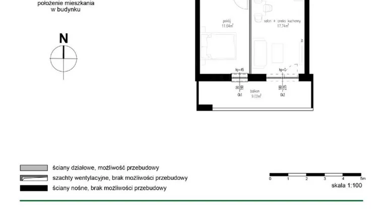 Rzut - Mieszkanie na sprzedaż 2 pokoje o powierzchni 38,32 m² - numer M12 w Wędrowna II