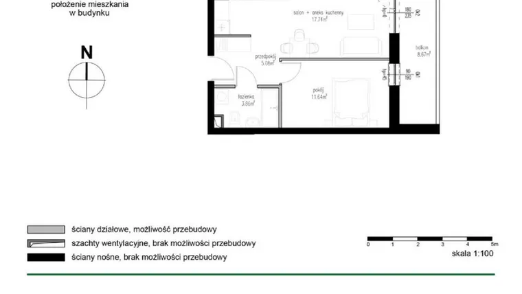 Rzut - Mieszkanie na sprzedaż 2 pokoje o powierzchni 38,32 m² - numer M10 w Wędrowna II