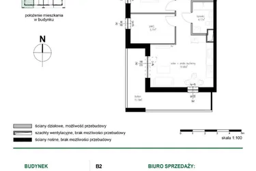 Rzut - Mieszkanie na sprzedaż 3 pokoje o powierzchni 52,03 m² - numer M14 w Wędrowna II