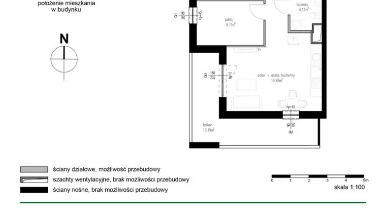 Rzut - Mieszkanie na sprzedaż 3 pokoje o powierzchni 52,03 m² - numer M14 w Wędrowna II