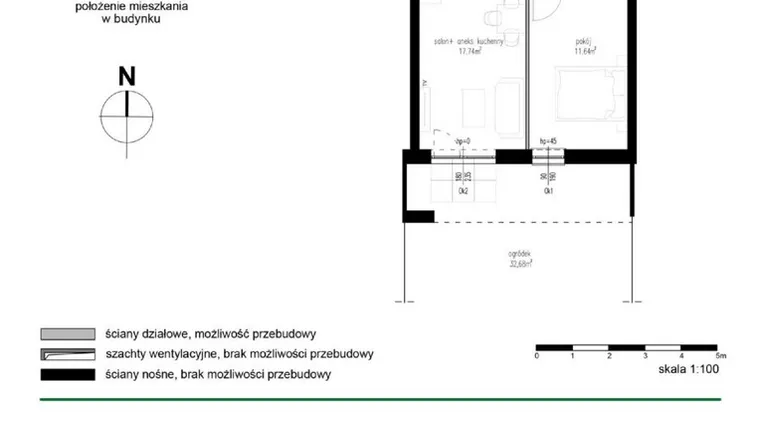 Rzut - Mieszkanie na sprzedaż 2 pokoje o powierzchni 38,32 m² - numer M5 w Wędrowna II