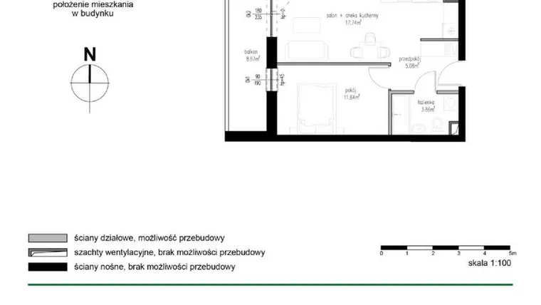 Rzut - Mieszkanie na sprzedaż 2 pokoje o powierzchni 38,32 m² - numer M15 w Wędrowna II