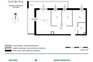 Rzut - Mieszkanie na sprzedaż 4 pokoje o powierzchni 57,76 m² - numer M16 w Wędrowna II