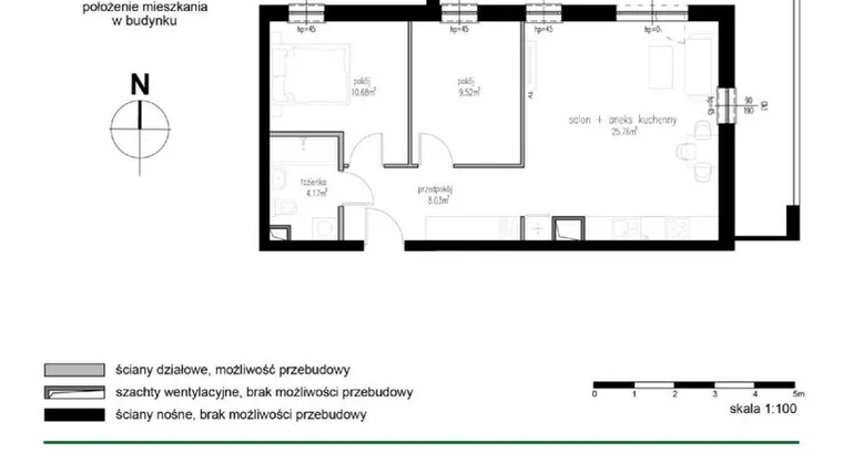 Rzut - Mieszkanie na sprzedaż 3 pokoje o powierzchni 58,16 m² - numer M17 w Wędrowna II