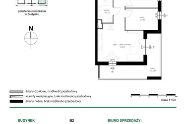 Rzut - Mieszkanie na sprzedaż 3 pokoje o powierzchni 52,03 m² - numer M11 w Wędrowna II