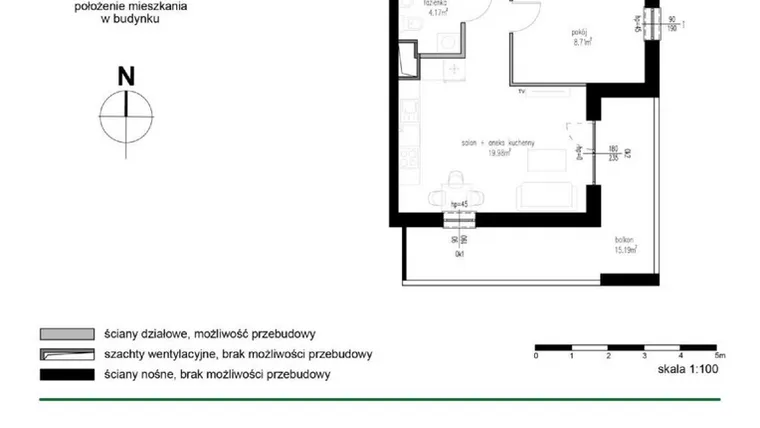 Rzut - Mieszkanie na sprzedaż 3 pokoje o powierzchni 52,03 m² - numer M11 w Wędrowna II