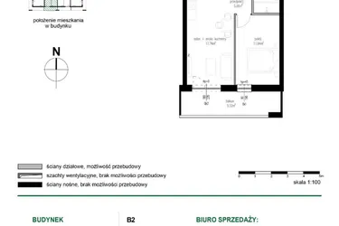 Rzut - Mieszkanie na sprzedaż 2 pokoje o powierzchni 38,32 m² - numer M13 w Wędrowna II