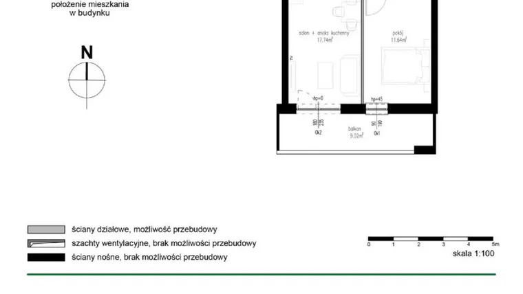 Rzut - Mieszkanie na sprzedaż 2 pokoje o powierzchni 38,32 m² - numer M13 w Wędrowna II