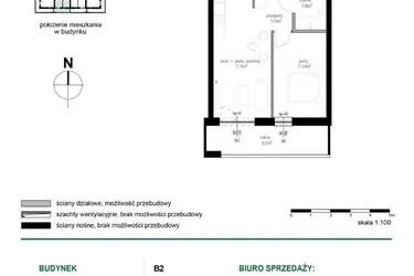 Rzut - Mieszkanie na sprzedaż 2 pokoje o powierzchni 38,32 m² - numer M21 w Wędrowna II