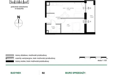 Rzut - Mieszkanie na sprzedaż 2 pokoje o powierzchni 38,32 m² - numer M18 w Wędrowna II