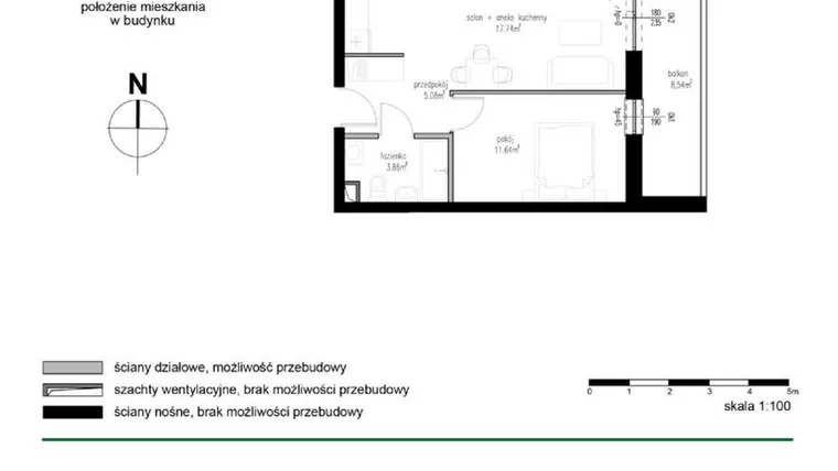 Rzut - Mieszkanie na sprzedaż 2 pokoje o powierzchni 38,32 m² - numer M18 w Wędrowna II