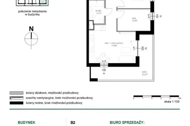 Rzut - Mieszkanie na sprzedaż 3 pokoje o powierzchni 52,03 m² - numer M19 w Wędrowna II