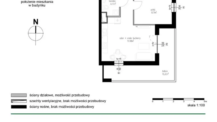 Rzut - Mieszkanie na sprzedaż 3 pokoje o powierzchni 52,03 m² - numer M19 w Wędrowna II