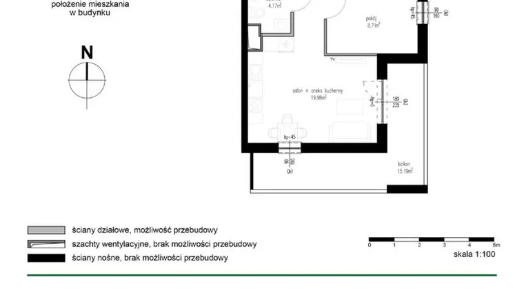 Rzut - Mieszkanie na sprzedaż 3 pokoje o powierzchni 52,03 m² - numer M27 w Wędrowna II
