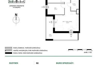 Rzut - Mieszkanie na sprzedaż 3 pokoje o powierzchni 52,03 m² - numer M30 w Wędrowna II
