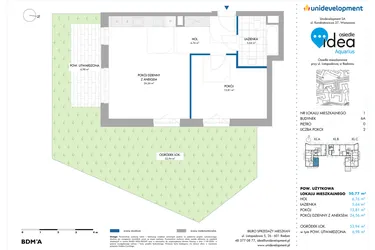 Rzut - Mieszkanie na sprzedaż 2 pokoje o powierzchni 50,77 m² - numer 6A/1 w Osiedle Idea Aquarius