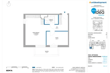 Rzut - Mieszkanie na sprzedaż 2 pokoje o powierzchni 45,2 m² - numer 6A/18 w Osiedle Idea Aquarius