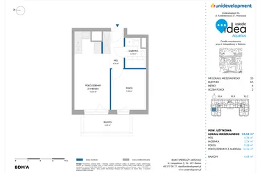 Rzut - Mieszkanie na sprzedaż 2 pokoje o powierzchni 33,62 m² - numer 6A/25 w Osiedle Idea Aquarius