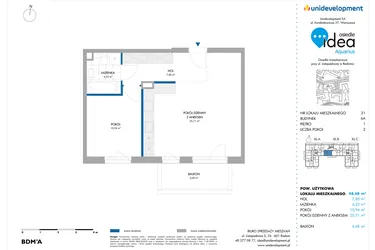 Rzut - Mieszkanie na sprzedaż 2 pokoje o powierzchni 48,68 m² - numer 6A/31 w Osiedle Idea Aquarius
