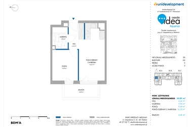 Rzut - Mieszkanie na sprzedaż 2 pokoje o powierzchni 34,02 m² - numer 6A/20 w Osiedle Idea Aquarius