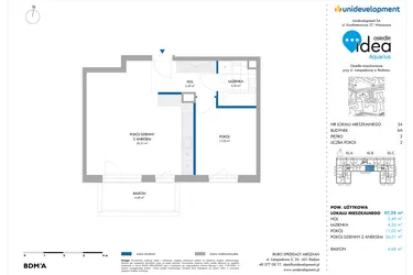 Rzut - Mieszkanie na sprzedaż 2 pokoje o powierzchni 47,28 m² - numer 6A/34 w Osiedle Idea Aquarius