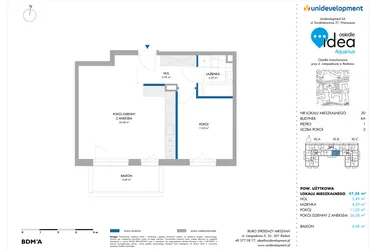 Rzut - Mieszkanie na sprzedaż 2 pokoje o powierzchni 47,38 m² - numer 6A/30 w Osiedle Idea Aquarius