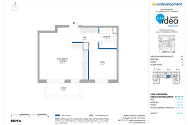 Rzut - Mieszkanie na sprzedaż 2 pokoje o powierzchni 46,93 m² - numer 6A/42 w Osiedle Idea Aquarius