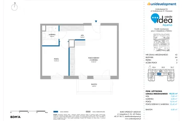 Rzut - Mieszkanie na sprzedaż 2 pokoje o powierzchni 48,22 m² - numer 6A/43 w Osiedle Idea Aquarius