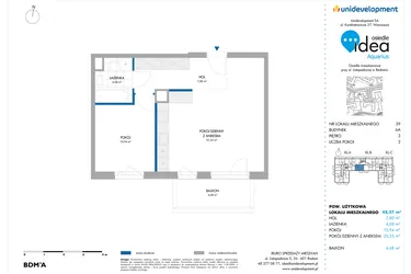 Rzut - Mieszkanie na sprzedaż 2 pokoje o powierzchni 48,37 m² - numer 6A/39 w Osiedle Idea Aquarius