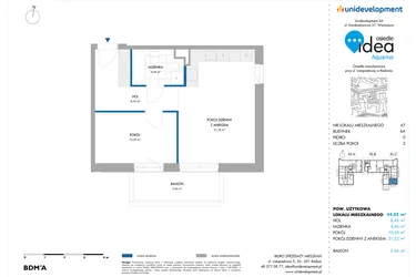 Rzut - Mieszkanie na sprzedaż 2 pokoje o powierzchni 44,82 m² - numer 6A/47 w Osiedle Idea Aquarius