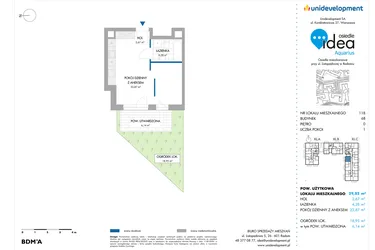 Rzut - Mieszkanie na sprzedaż 1 pokój o powierzchni 29,82 m² - numer 6B/118 w Osiedle Idea Aquarius