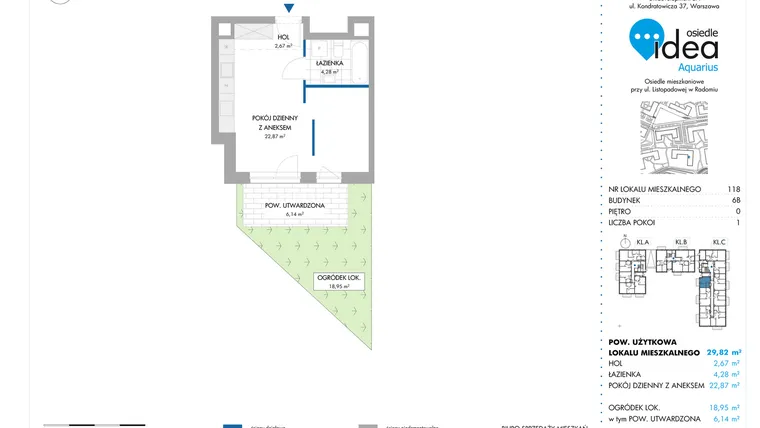 Rzut - Mieszkanie na sprzedaż 1 pokój o powierzchni 29,82 m² - numer 6B/118 w Osiedle Idea Aquarius