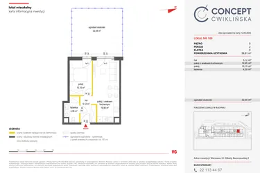 Rzut - Mieszkanie na sprzedaż 2 pokoje o powierzchni 39,61 m² - numer 100 w Concept Ćwiklińska