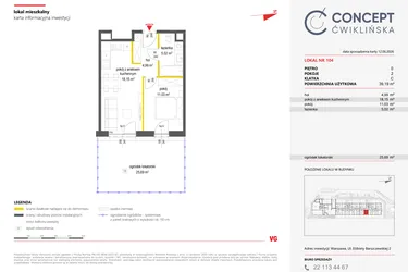 Rzut - Mieszkanie na sprzedaż 2 pokoje o powierzchni 39,19 m² - numer 104 w Concept Ćwiklińska