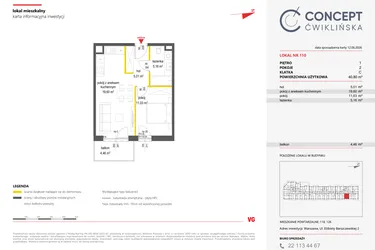 Rzut - Mieszkanie na sprzedaż 2 pokoje o powierzchni 40,8 m² - numer 110 w Concept Ćwiklińska