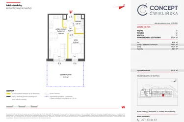 Rzut - Mieszkanie na sprzedaż 2 pokoje o powierzchni 37,94 m² - numer 105 w Concept Ćwiklińska