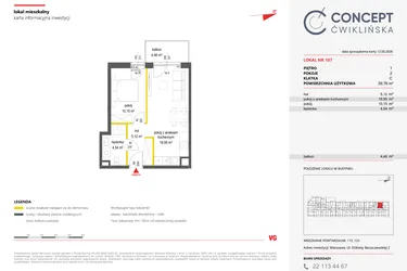 Rzut - Mieszkanie na sprzedaż 2 pokoje o powierzchni 39,76 m² - numer 107 w Concept Ćwiklińska