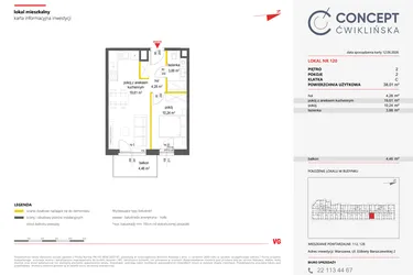 Rzut - Mieszkanie na sprzedaż 2 pokoje o powierzchni 38,03 m² - numer 120 w Concept Ćwiklińska