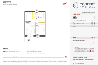 Rzut - Mieszkanie na sprzedaż 2 pokoje o powierzchni 40,8 m² - numer 126 w Concept Ćwiklińska
