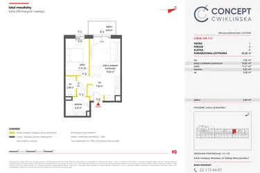 Rzut - Mieszkanie na sprzedaż 2 pokoje o powierzchni 46,56 m² - numer 113 w Concept Ćwiklińska
